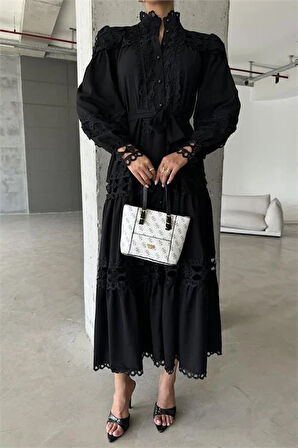 Dipmoda kadın uzun dantel detaylı tasarım elbise DPMS42110