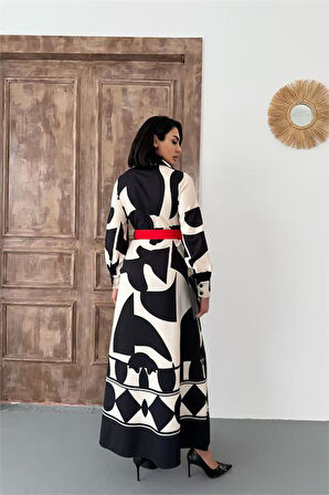 Dipmoda kadın hakim yaka düğme detaylı tasarım elbise DPMS42161