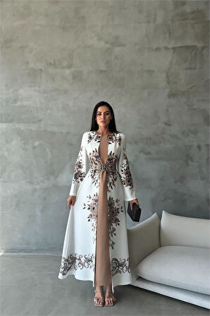 Dipmoda kadın yazlık babel kumaş desenli uzun elbise DPMS42127