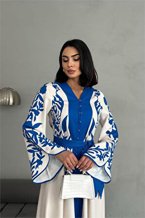 Dipmoda kadın atlas kumaş düğme detaylı elbise DPMS2507