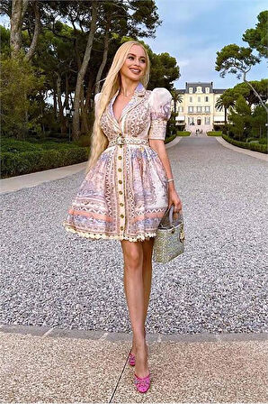 Dipmoda kadın keten zimmerman model elbise DPEMP2471