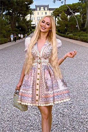 Dipmoda kadın keten zimmerman model elbise DPEMP2471