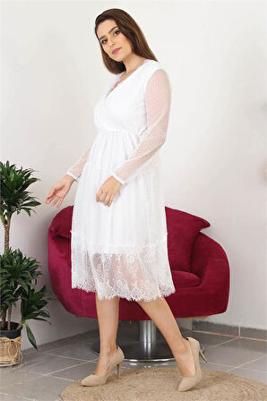 Dipmoda kadın kruvaze yaka eteği güpür detaylı yeni sezon elbise APCX10