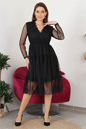 Dipmoda kadın kruvaze yaka eteği güpür detaylı yeni sezon elbise APCX10