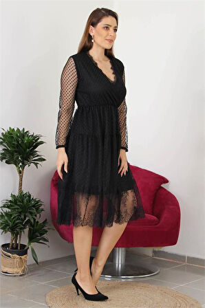 Dipmoda kadın kruvaze yaka eteği güpür detaylı yeni sezon elbise APCX10