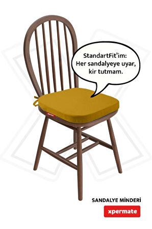 XPERMATE StandartFit Oval Sandalye Minderi Fermuarlı Yıkanabilir Kılıf Bağcıklı Su ve Yağ İtici 42x42x5 Hardal