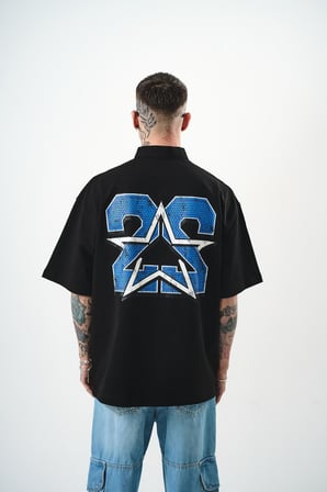 Erkek 22 Baskılı Yarım Fermuarlı Oversize T-Shirt Siyah