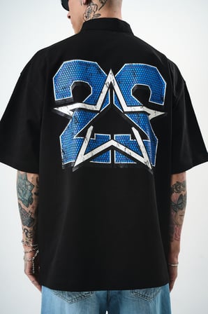 Erkek 22 Baskılı Yarım Fermuarlı Oversize T-Shirt Siyah