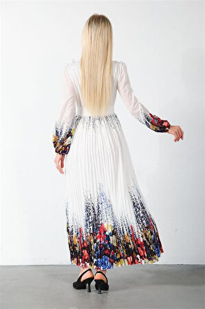 Dipmoda kadın beyaz kuşaklı tasarım elbise DPMS42156