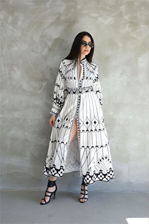 Dipmoda kadın atlas kumaş desenli elbise DPMS42129