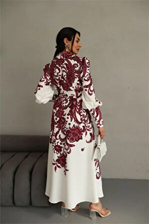 Dipmoda kadın kemerli uzun desenli gömlek elbise DPMS4220