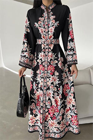 Dipmoda kadın kemerli yazlık uzun elbise DPMS4235