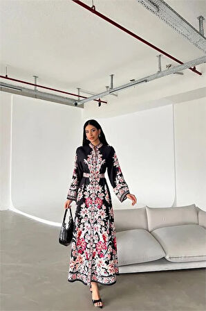 Dipmoda kadın kemerli yazlık uzun elbise DPMS4235