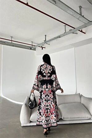 Dipmoda kadın kemerli yazlık uzun elbise DPMS4235