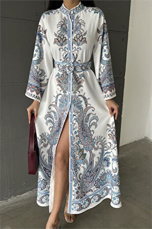 Dipmoda kadın kemerli yazlık uzun elbise DPMS4235