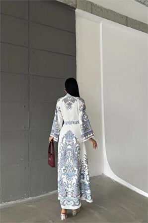 Dipmoda kadın kemerli yazlık uzun elbise DPMS4235