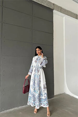 Dipmoda kadın kemerli yazlık uzun elbise DPMS4235