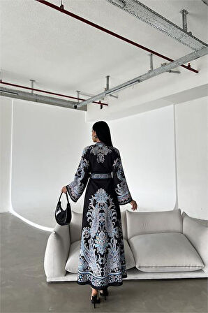 Dipmoda kadın kemerli yazlık uzun elbise DPMS4235