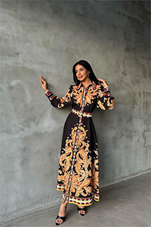 Dipmoda kadın siyah kemerli uzun elbise DPMS2395