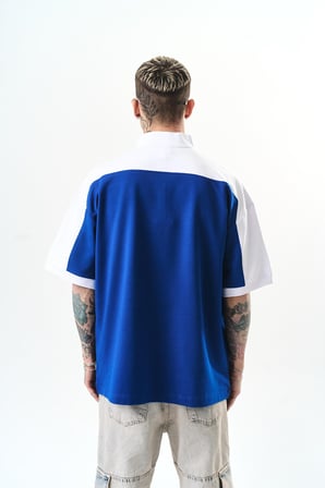 Erkek Studio Nakışlı Yarım Fermuarlı Oversize T-Shirt Saks