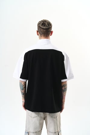 Erkek Studio Nakışlı Yarım Fermuarlı Oversize T-Shirt Siyah