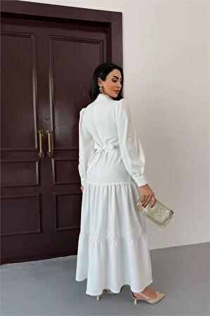 Kadın tasarım dantel detaylı maxi boy likralı elbise DPMS2532