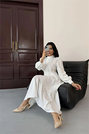 Kadın tasarım dantel detaylı maxi boy likralı elbise DPMS2532