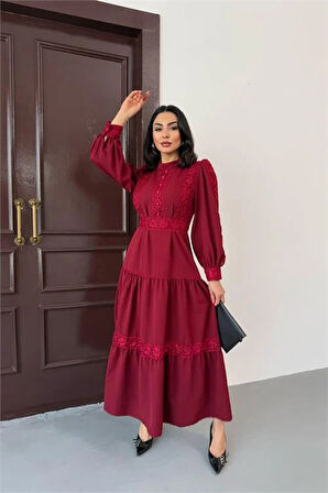 Kadın tasarım dantel detaylı maxi boy likralı elbise DPMS2532