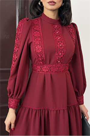 Kadın tasarım dantel detaylı maxi boy likralı elbise DPMS2532