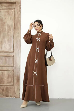 Kadın Özel Tasarım atlas kumaş fiyonk detaylı uzun elbise DPMS2515