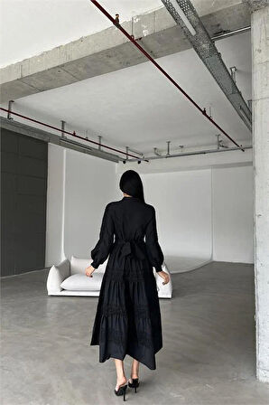 Kadın ithal poplin dantel detaylı özel tasarım elbise DPMS4255