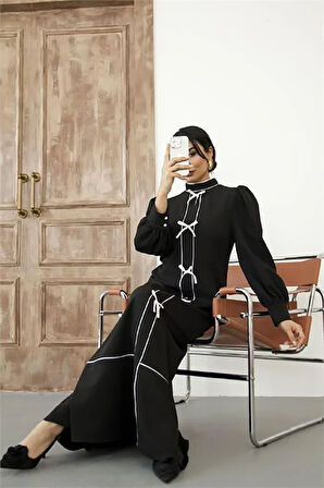 Kadın Özel Tasarım atlas kumaş fiyonk detaylı uzun elbise DPMS2515