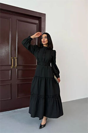 Kadın tasarım dantel detaylı maxi boy likralı elbise DPMS2532