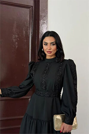 Kadın tasarım dantel detaylı maxi boy likralı elbise DPMS2532