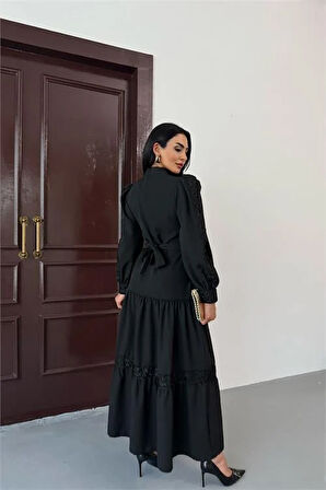 Kadın tasarım dantel detaylı maxi boy likralı elbise DPMS2532