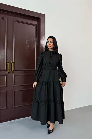 Kadın tasarım dantel detaylı maxi boy likralı elbise DPMS2532