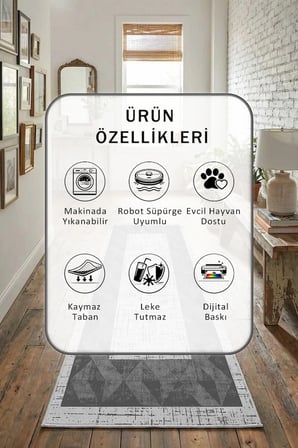Antrasit Salon Mutfak Yatak Odası Dijital Baskı Yolluk Halı Antrasit