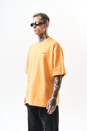 Erkek Respire Yazı Detaylı Oversize T-Shirt Oranj