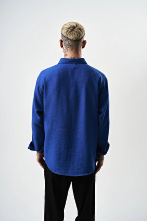 Erkek Oversize Krinkıl Gömlek Saks