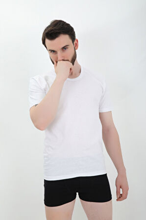 Erkek 1'Li Beyaz Bisiklet Yaka Penye Kumaş Fanila