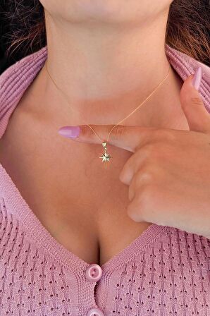 14 Ayar Altın Hayalet Zincir Kuzey Yıldızı Kolye
