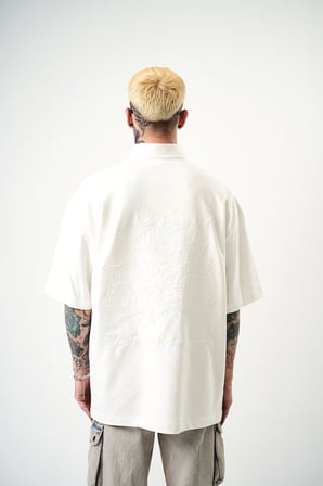 Erkek Be Kind Nakışlı Yarım Fermuarlı Oversize T-Shirt Ekru