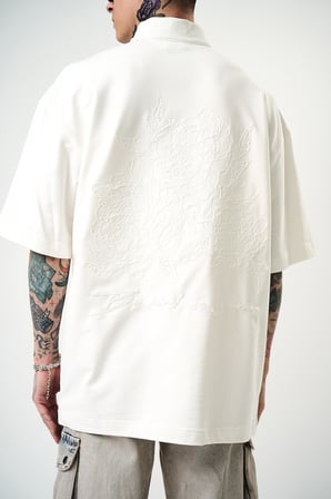 Erkek Be Kind Nakışlı Yarım Fermuarlı Oversize T-Shirt Ekru
