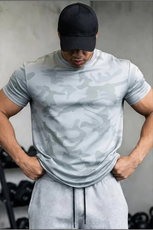 2'li Erkek Nem Emici Hızlı Kuruma Atletik Teknik Kamuflaj Desenli Spor T-shirt Siyah-Gri