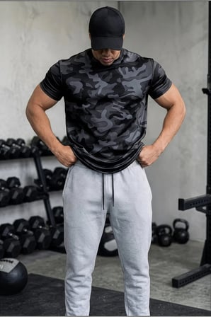 Erkek Nem Emici Hızlı Kuruma Atletik Teknik Kamuflaj Desenli Spor T-shirt