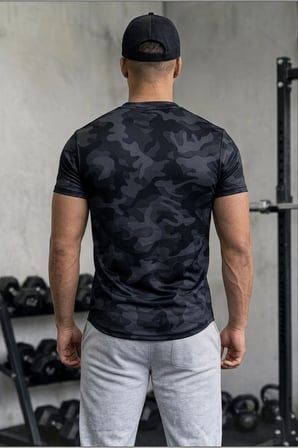 Erkek Nem Emici Hızlı Kuruma Atletik Teknik Kamuflaj Desenli Spor T-shirt