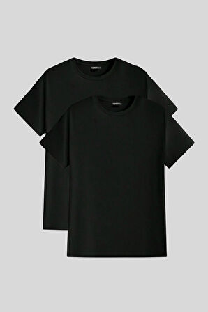 Erkek Slim Fit Dar Kesim Bisiklet Yaka %100 Pamuk 2'li Tişört Paketi BASIC-T-SHIRT2