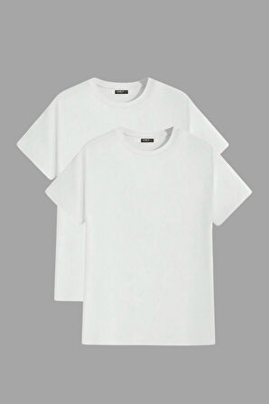 Erkek Slim Fit Dar Kesim Bisiklet Yaka %100 Pamuk 2'li Tişört Paketi BASIC-T-SHIRT2