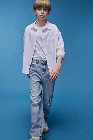 Erkek Çocuk Loose Fit Düz Paça Jean Pantolon