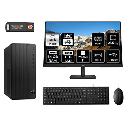 HP PRO TOWER 290 G9 MA5EAD098 i5 12500 64GB RAM 1TB SSD 21.5" W11H MASAÜSTÜ PC